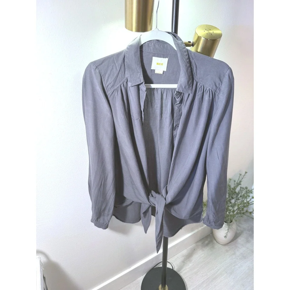 Maeve tencel tie front loose fit flowy comfort slate gray cooling‎ layer SM euc